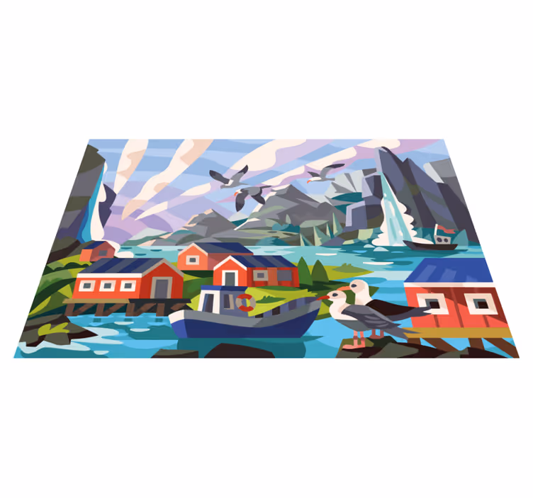 Norwegian small village with nature ethnic rug - TenStickers