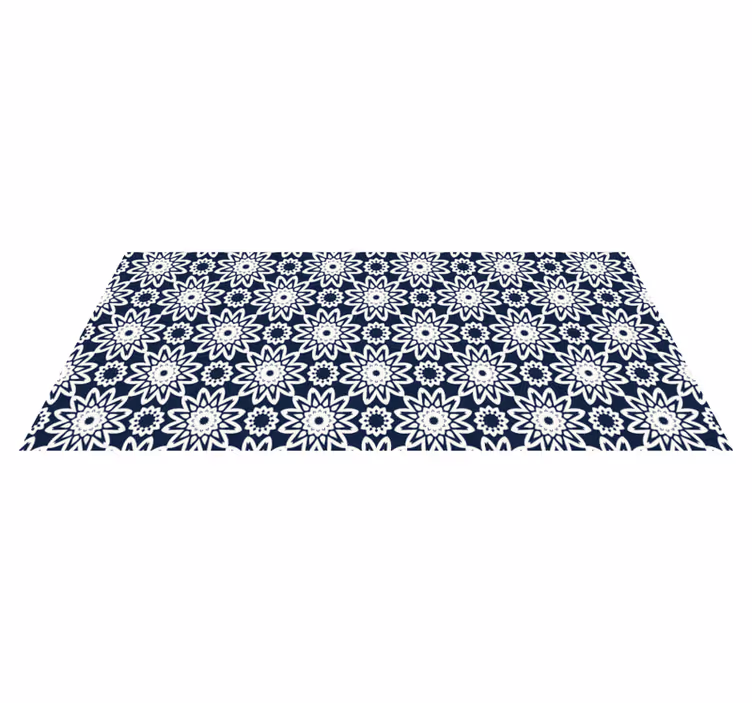 Navy floral design kitchen vinyl rug - TenStickers