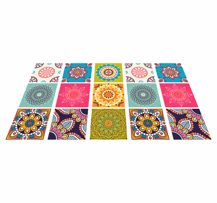 Colorful tile pattern mandala vinyl rug - TenStickers