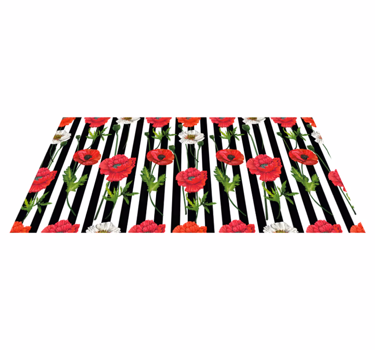 Floral striped pattern floral vinyl rug - TenStickers