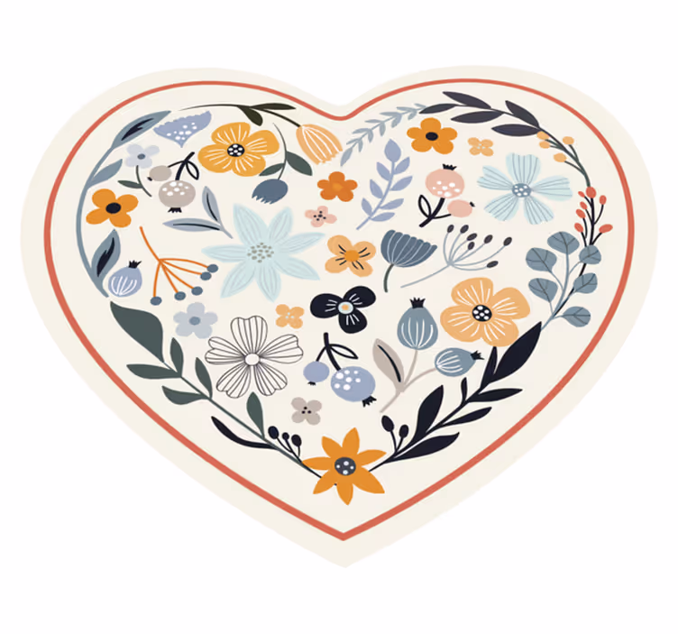 Heart Flower Composition floral vinyl rug - TenStickers