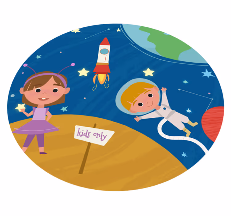 Cartoon children playing in space star rug - TenStickers