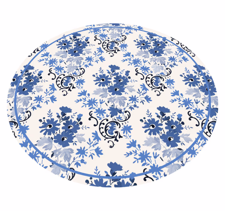 Delicate blue flower pattern floral rug - TenStickers