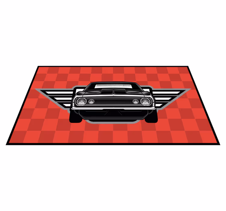 Checkered Muscle Car kids vinyl rug - TenStickers