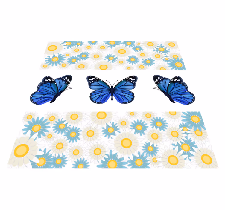 Blue butterflies floral vinyl rug - TenStickers