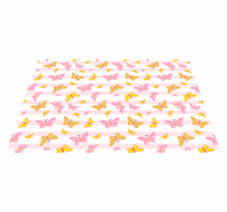 Pink and yellow butterflies kids vinyl rug - TenStickers