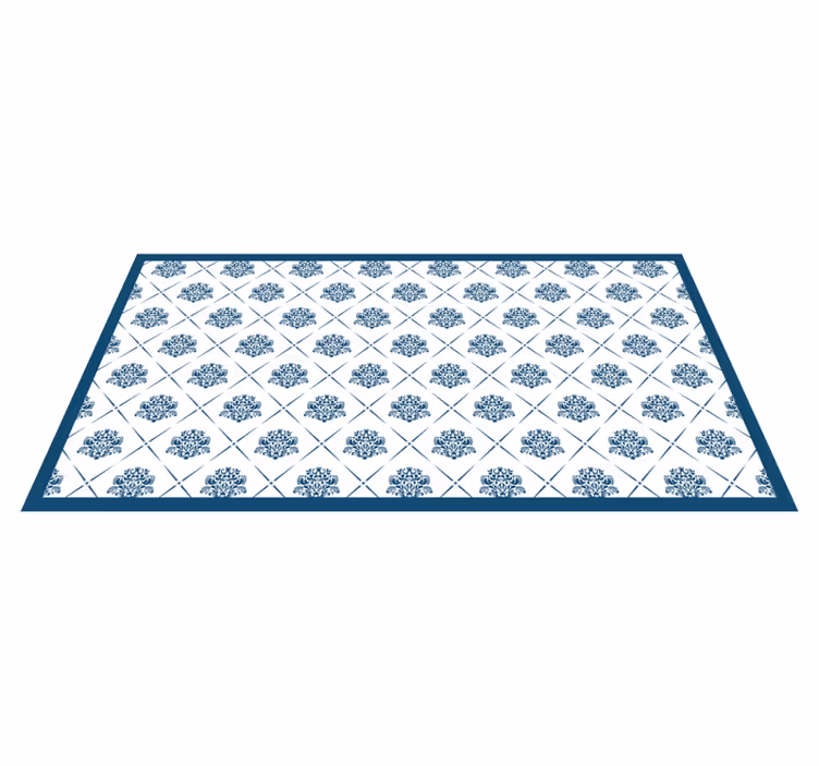 Floral blue motif bathroom vinyl rug - TenStickers