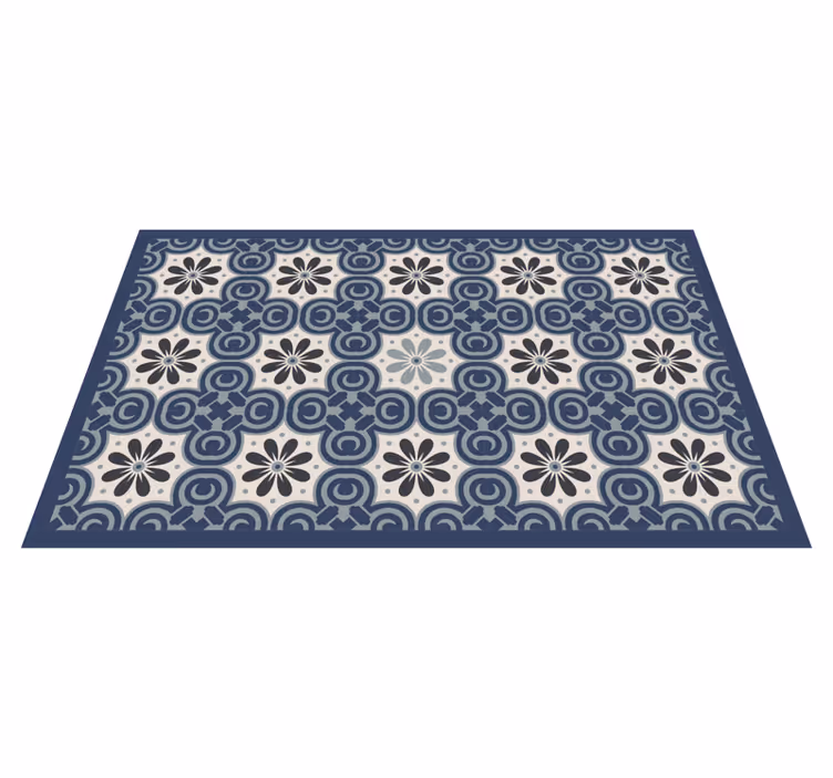 White and blue classic pattern tile carpet - TenStickers
