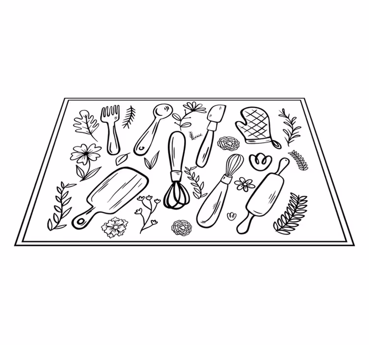 Kitchen vinyl rug with kitchen utensils design - TenStickers