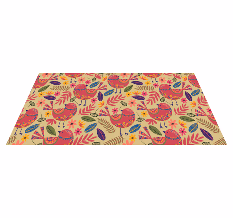 Colorful Bird Motifs floral vinyl rug - TenStickers