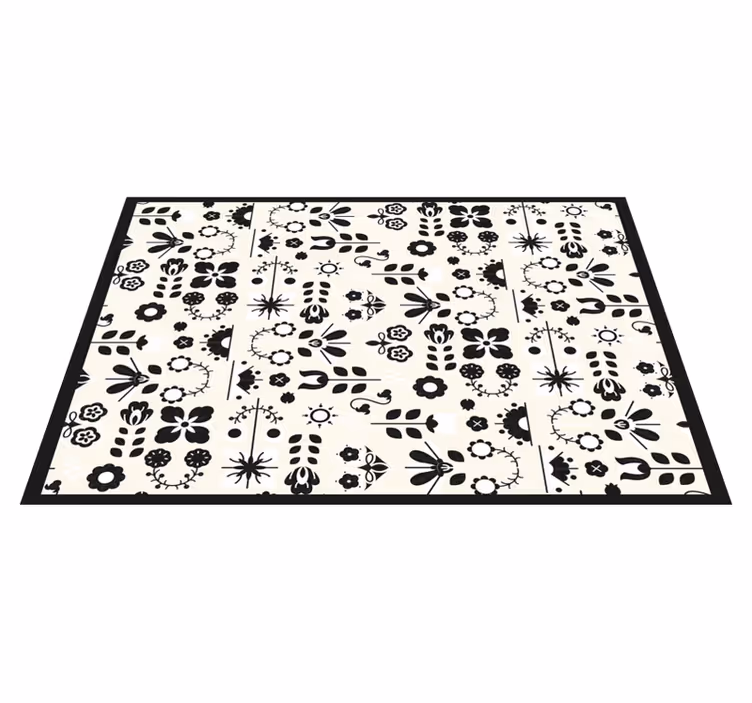 Floral vinyl rug in elegant black floral design - TenStickers