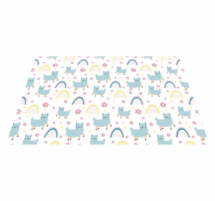 Rainbow and llamas kids vinyl rug - TenStickers