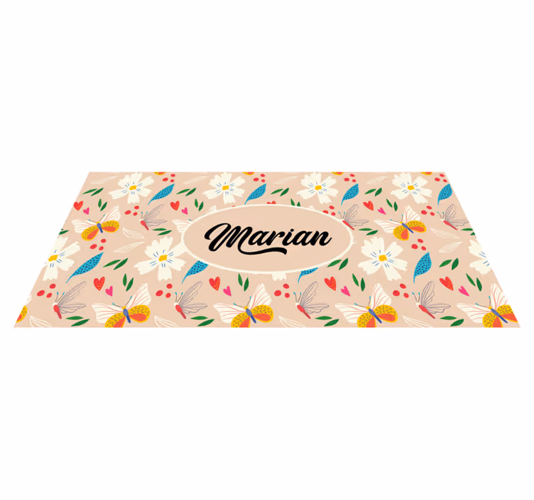 Custom beige floral bedroom vinyl rug - TenStickers