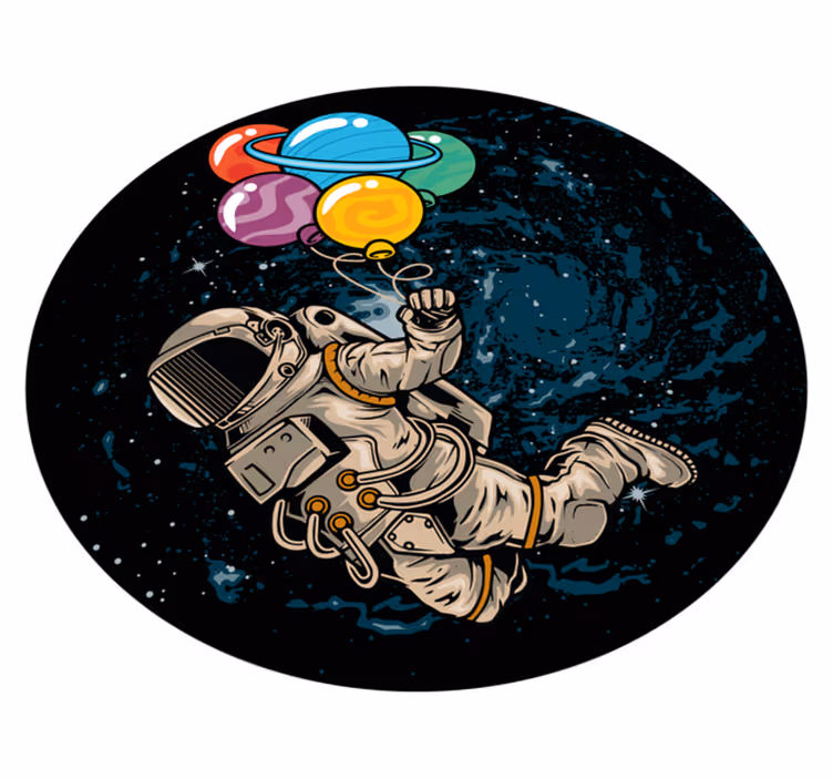 Astronaut floating in space with balloons  rug - TenStickers