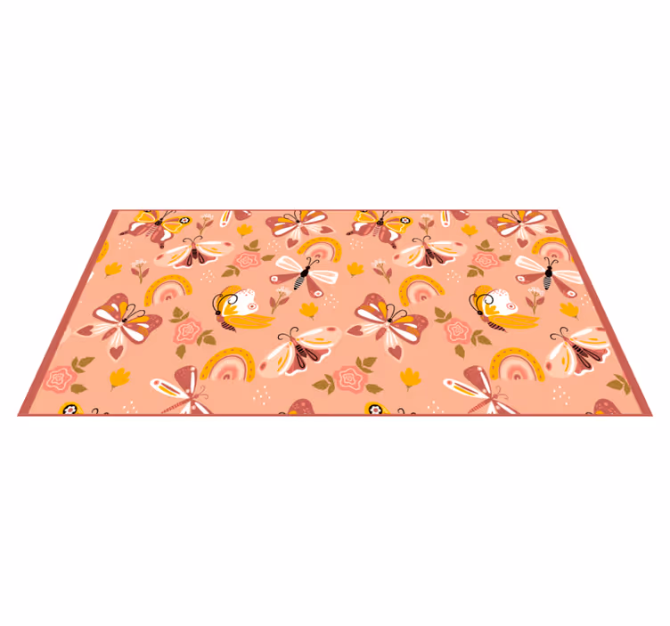 Colorful Floral Butterflies nursery vinyl rug - TenStickers