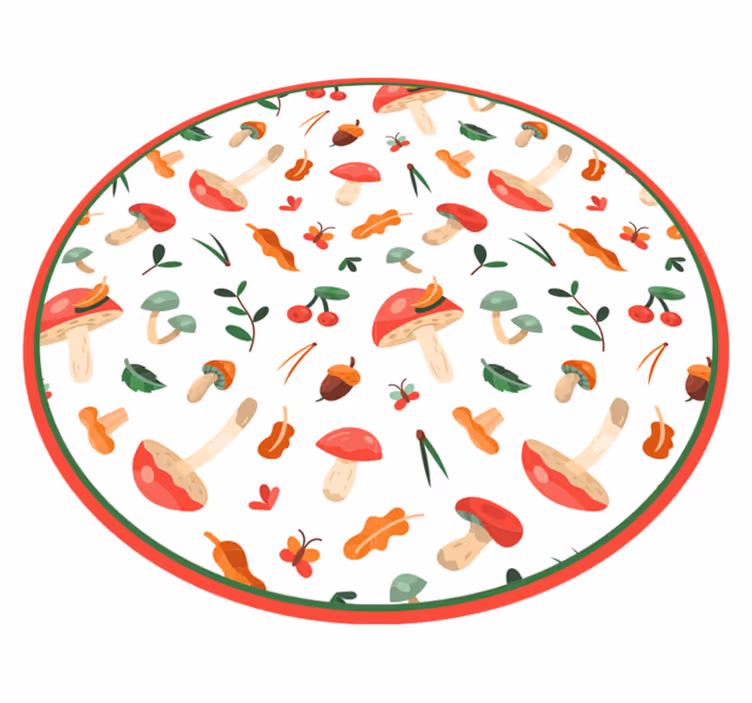 Mushroom flower motif floral vinyl rug - TenStickers