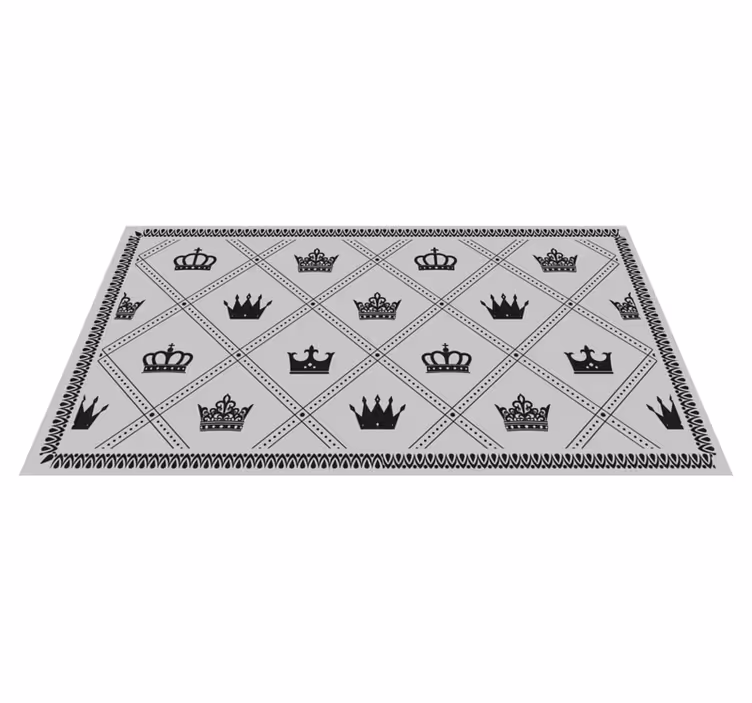 Monochrome Crown Pattern grey vinyl rug - TenStickers