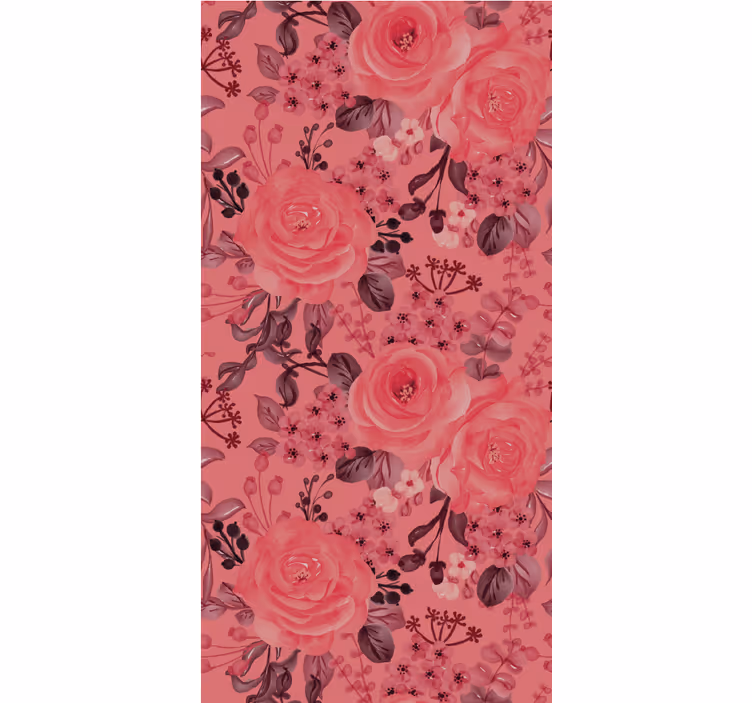 Pink Rose Flourish flowers wallpaper - TenStickers