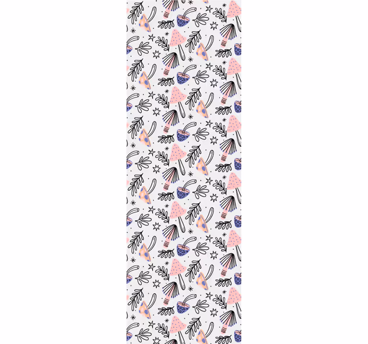 Nature wallpaper featuring classic mushrooms and flowers - TenStickers