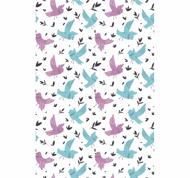 Nature wallpaper with blue and purple birds - TenStickers