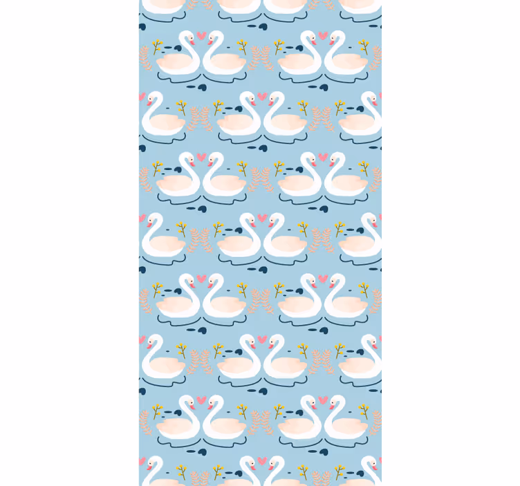 Nature wallpaper swans in love pattern on blue - TenStickers