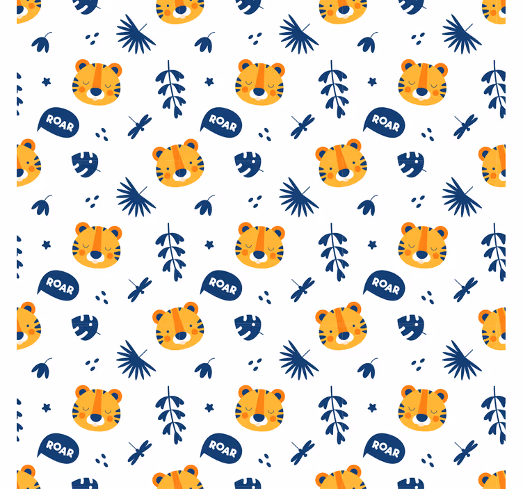 Animals wallpaper tiger cub head and dragonfly pattern - TenStickers