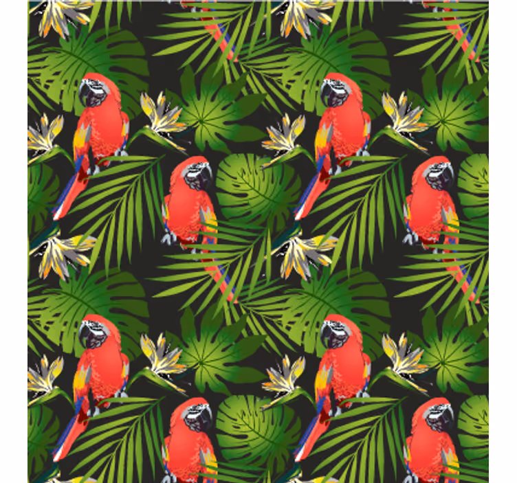 Nature wallpaper tropical parrots foliage - TenStickers