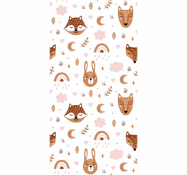 Wallpaper childrens room cute brown animals and rainbows - TenStickers