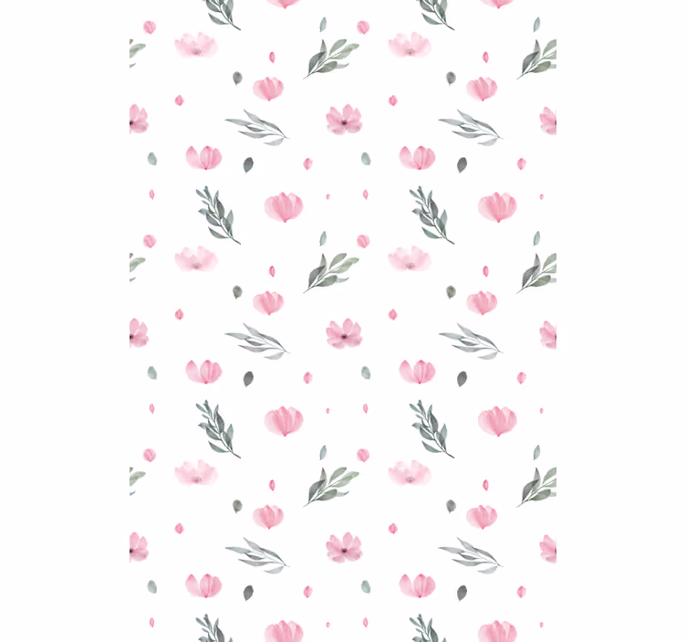 Pink minimalist little flowers wallpaper childrens room - TenStickers