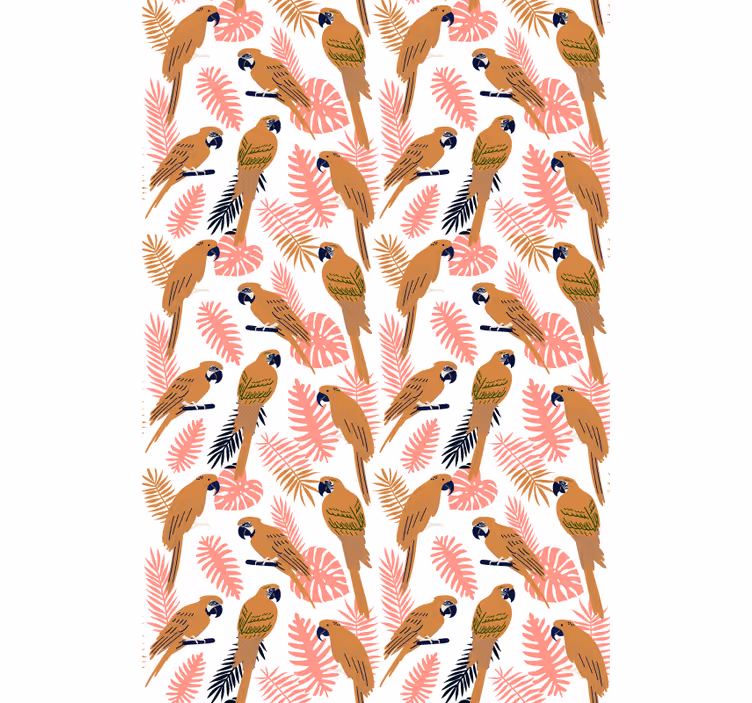 Wallpaper childrens room orange parrots pink flowers - TenStickers