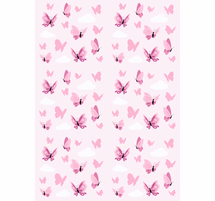 Butterflies wallpaper in pink fluttering clouds - TenStickers