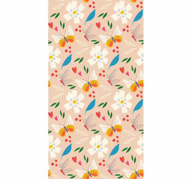 Butterflies wallpaper in beige floral design - TenStickers