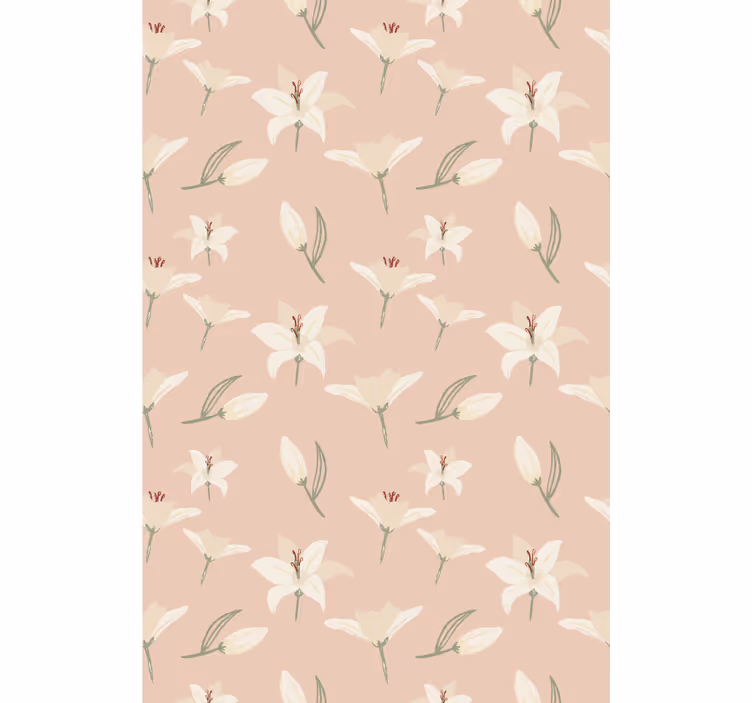 Hallway wallpaper white lily floral pattern on nude - TenStickers