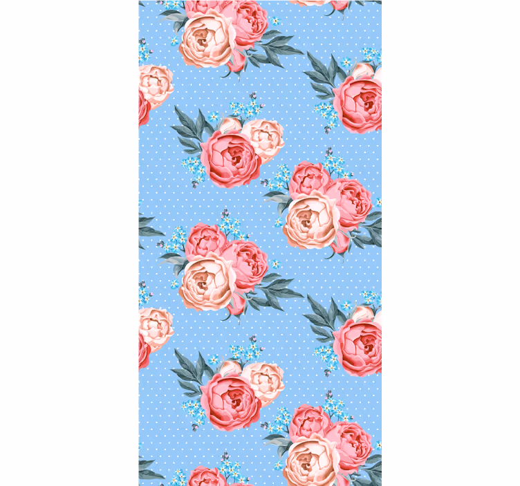 Hallway wallpaper blue blooming pink roses - TenStickers