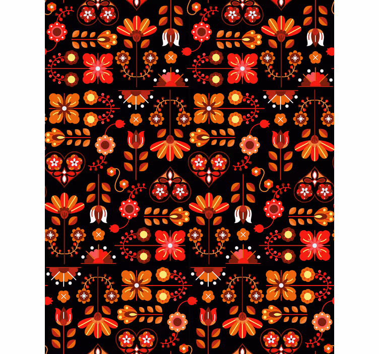 Hallway wallpaper in vibrant orange folk art - TenStickers