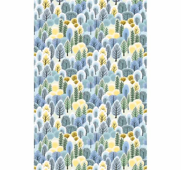 Nordic wallpaper featuring green and yellow trees - TenStickers