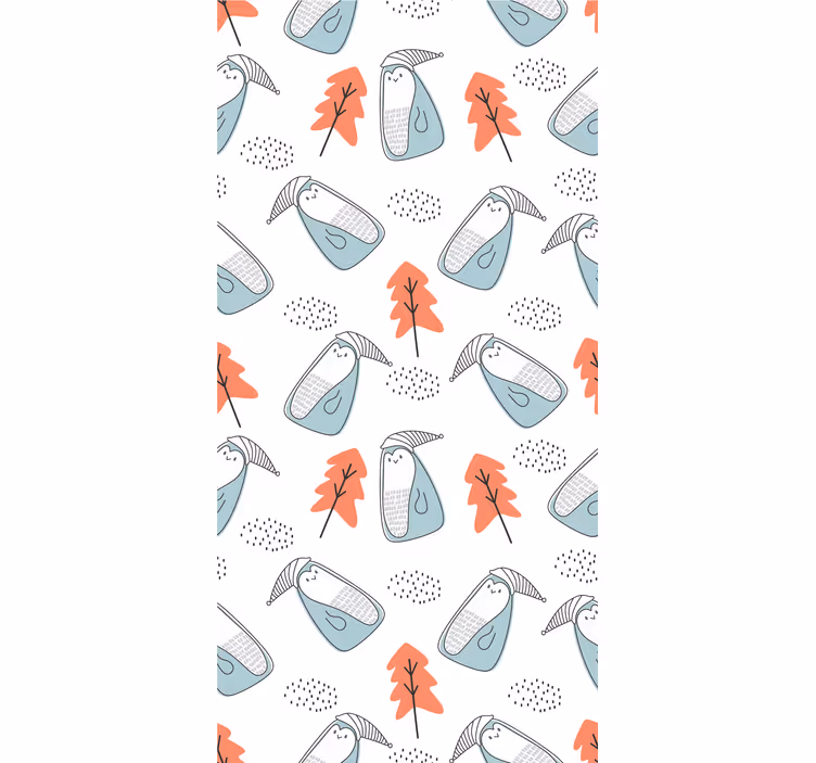 Nordic wallpaper cute minimalist penguins with trees - TenStickers