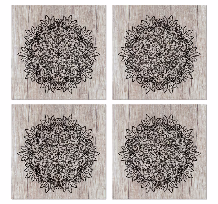 Tile effect wallpaper black mandala on wood - TenStickers