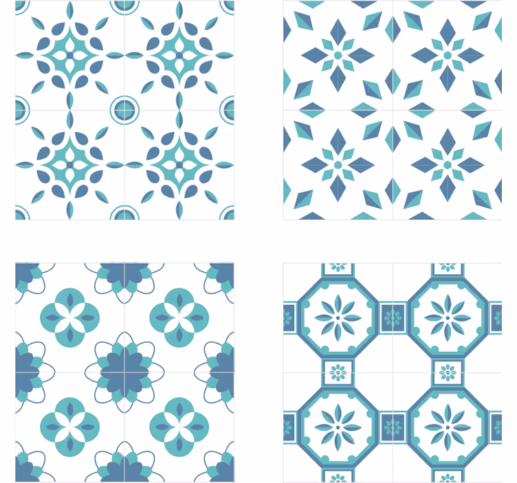 Tile effect wallpaper floral tile design - TenStickers
