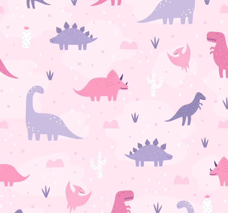 Dinosaurs wallpaper on a pink background - TenStickers