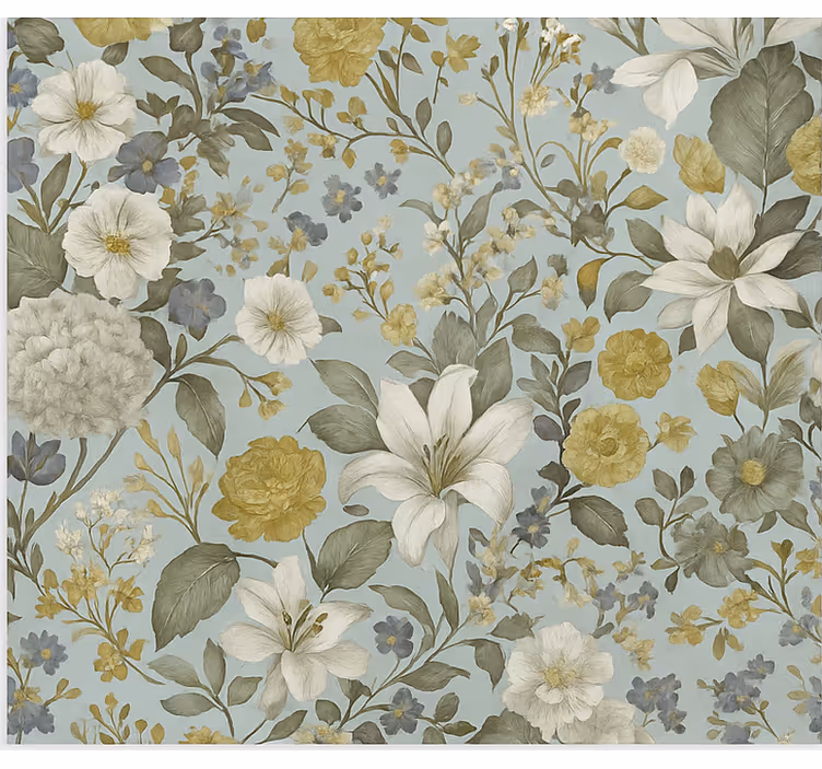 Olive tone florals wallpaper for dining area - TenStickers