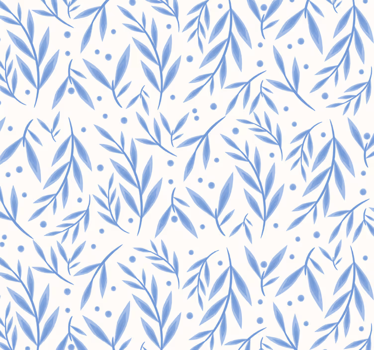 Bathroom wallpaper in blue and white pattern - TenStickers