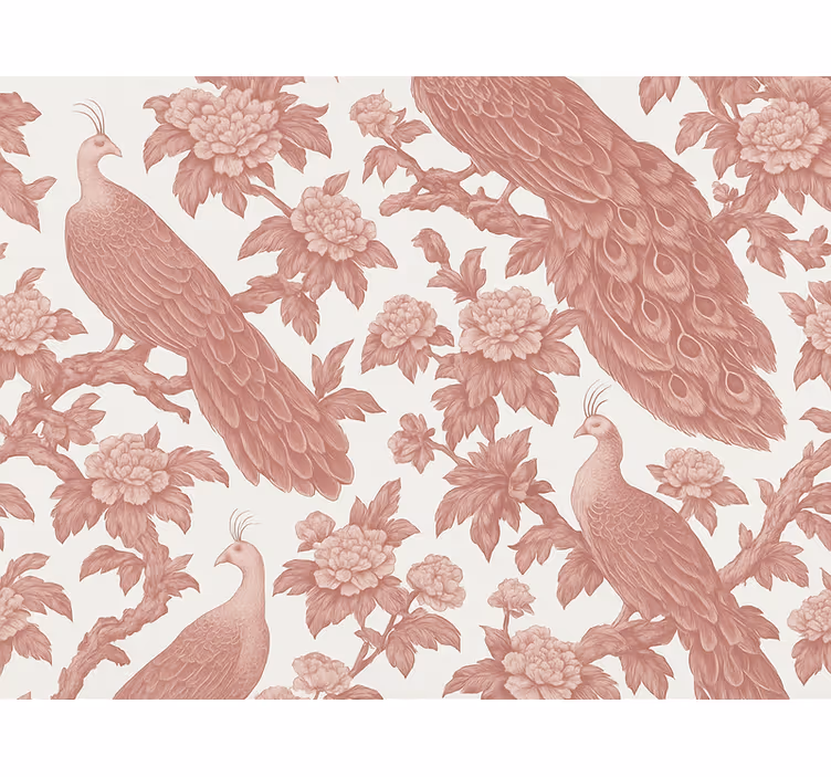 Master bedroom wallpaper with pink peacocks pattern - TenStickers