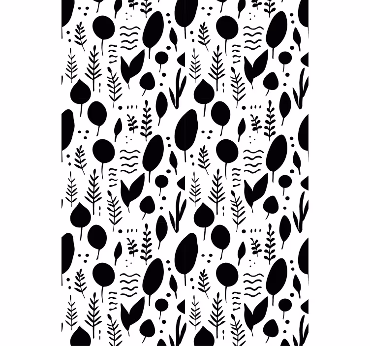 Floral wallpaper with black and white nature prints - TenStickers