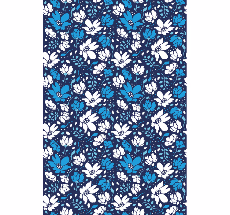Floral wallpaper with white daisies on blue background - TenStickers