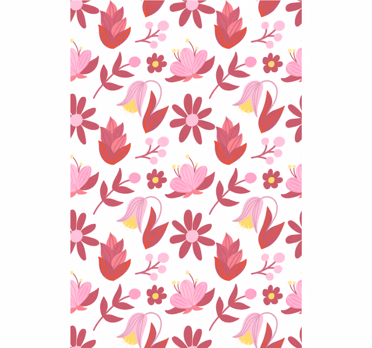 Floral wallpaper in polish folk art with red accents - TenStickers