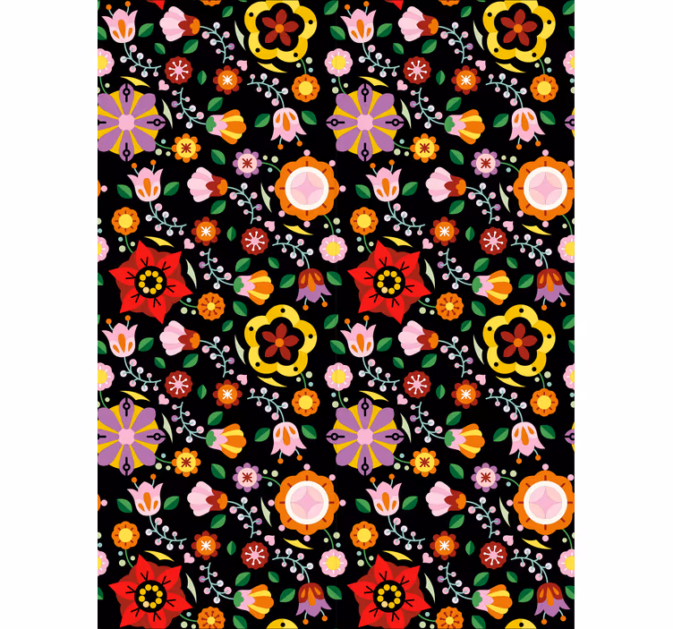 Floral wallpaper with polish folk patterns - TenStickers