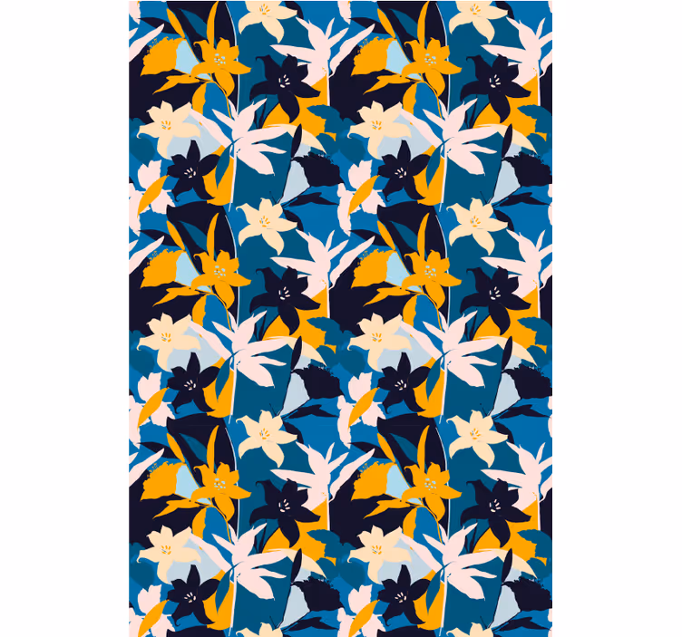 Floral wallpaper with white lilies on blue background - TenStickers