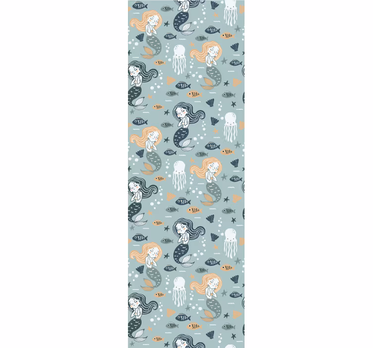 Blue magic mermaid pattern wall paper in bedroom - TenStickers
