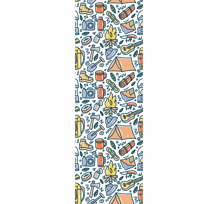 Hand drawn mountains and camping decor wall paper in bedroom - TenStickers